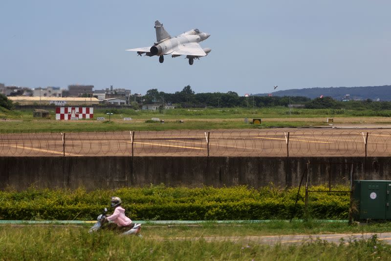 Taiwan Air Force aircraft lands at Hsinchu Air Base in Hsinchu