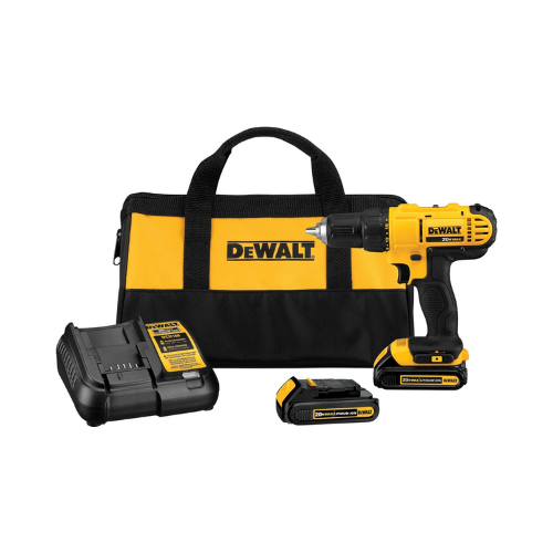 DeWalt 20V Cordless Drill Against White Background.