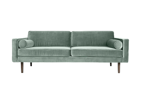 Velvet sofa in Smoke Green, £1,295, Mink Interiors (minkinteriors.com)