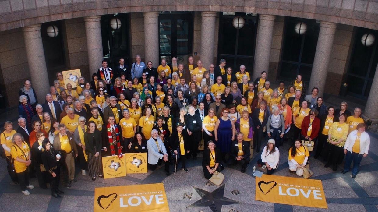 Texas Unitarian Universalist Justice Ministry come together at the state Capitol during an action day.