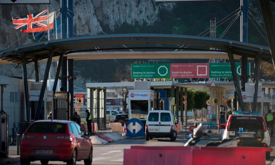 Vehicles queue at the border between Spain and Gibraltar on New Year’s Day.
