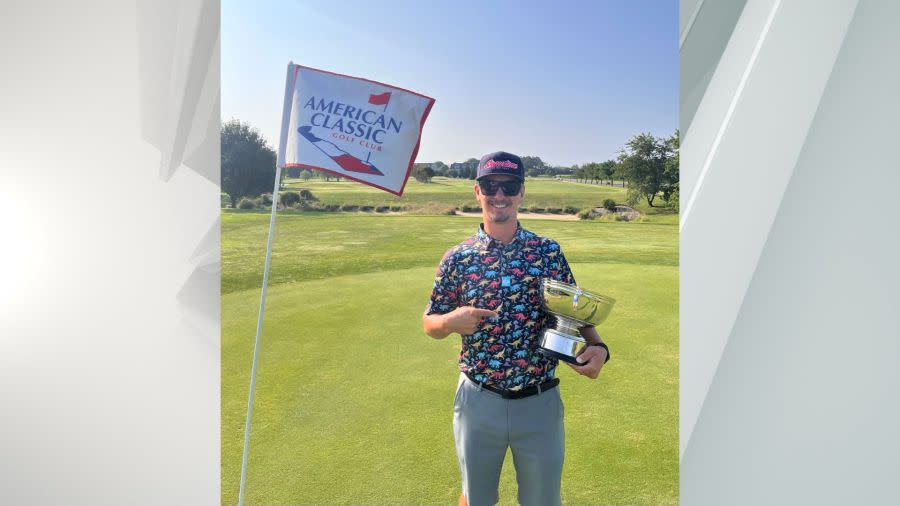 Austin Ebersole at the American Classic Golf Club in Delaware with his Colorado Open trophy