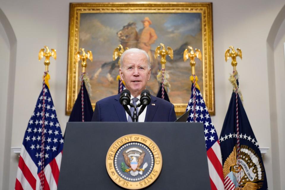 President Joe Biden speaks about the banking system in the Roosevelt Room of the White House, Monday, March 13, 2023 in Washington (AP)