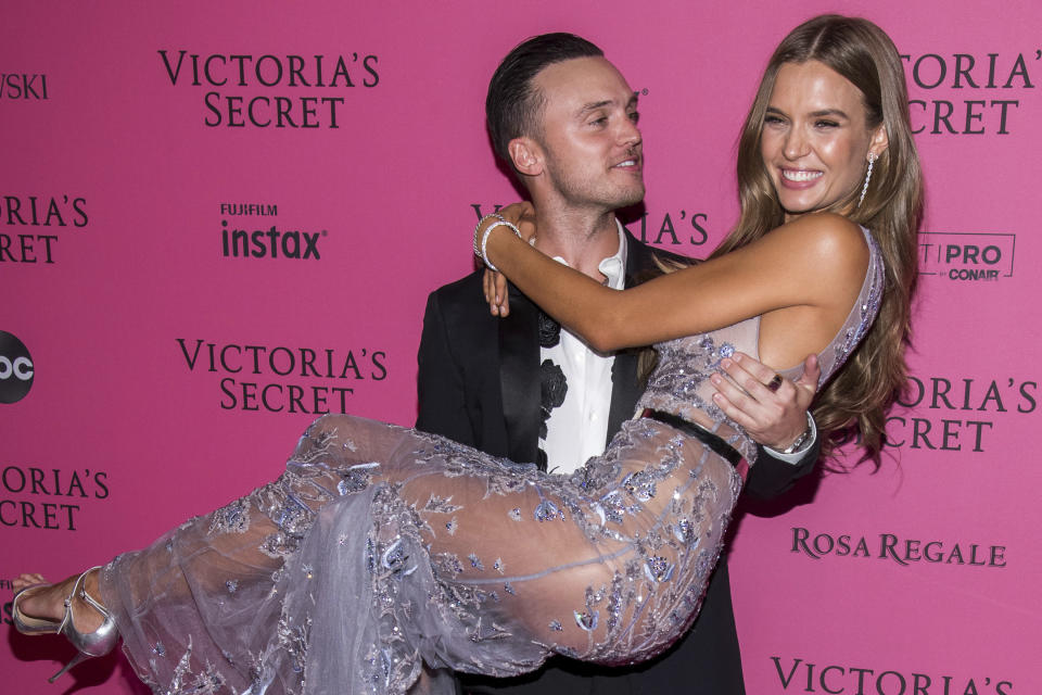 Alex DeLeon and Josephine Skriver attend the 2018 Victoria's Secret Fashion Show after-party at Pier 94 on Thursday, Nov. 8, 2018, in New York. (Photo Charles Sykes/Invision/AP)