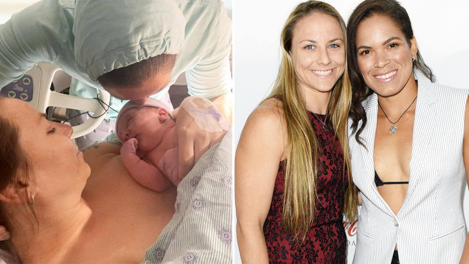 Amanda Nunes and Nina Ansaroff, pictured here with their new daughter.