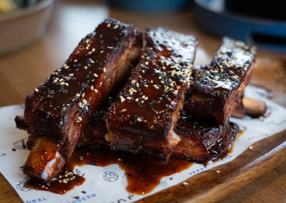 The sticky BBQ ribs from Zoé Tong on Barton Springs Road in Austin, Feb 29, 2024.