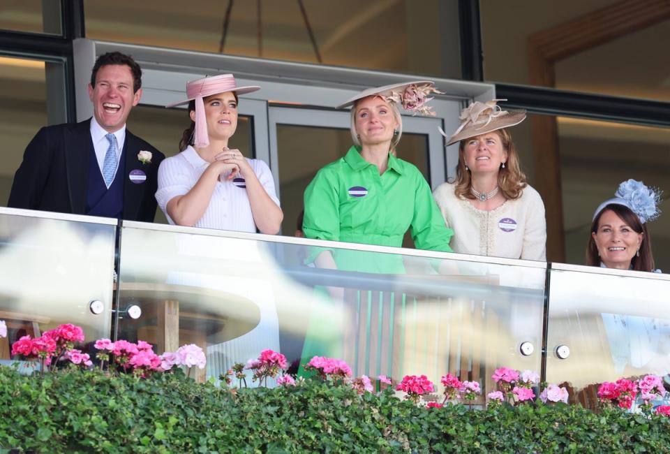 Jack Brooksbank, Princess Eugenie of York, Lucy van Straubenzee, Lady Laura Meade and Carole Middleton (Getty Images)