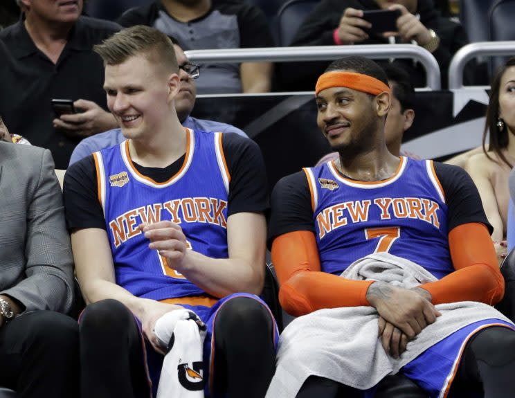 The Knicks have to repair relationships with Kristaps Porzingis and Carmelo Anthony. (AP)