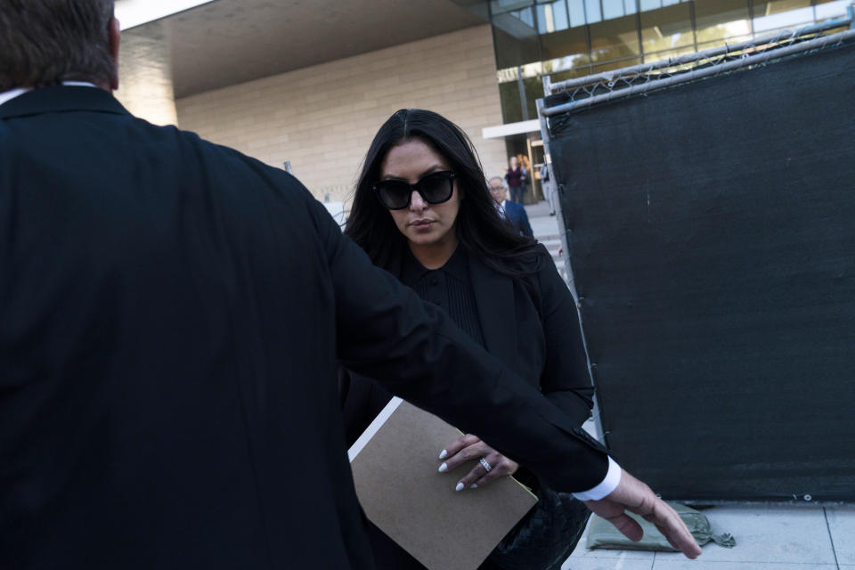 Vanessa Bryant, the widow of Kobe Bryant, leaves a federal courthouse in Los Angeles, Wednesday, Aug. 10, 2022. Kobe Bryant's widow is taking her lawsuit against the Los Angeles County sheriff's and fire departments to a federal jury, seeking compensation for photos deputies shared of the remains of the NBA star, his daughter and seven others killed in a helicopter crash in 2020. (AP Photo/Jae C. Hong)