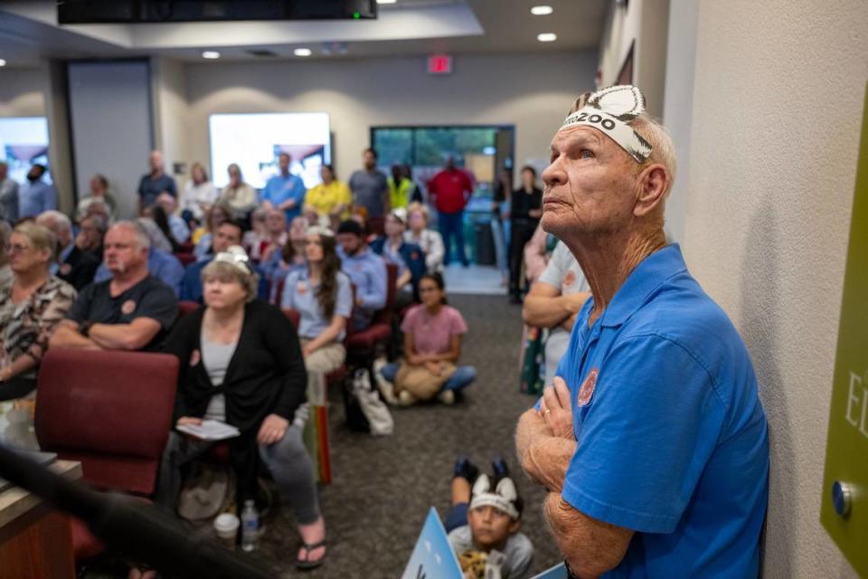 Elk Grove resident and zoo supporter Ron Krieg, 83, listens to plans to relocate the Sacramento Zoo to Elk Grove during the Elk Grove City Council meeting on Wednesday.