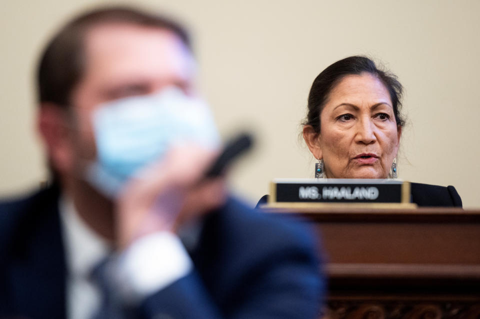 Rep. Deb Haaland listens to witnesses in a House Natural Resources Committee hearing on July 28.  (Photo: Bill Clark/Pool via REUTERS)