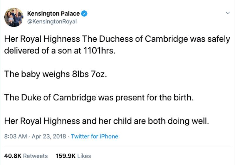 kate middleton birth announcement twitter