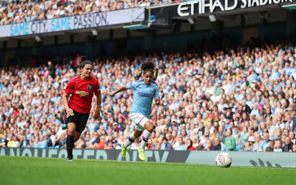 A WSL record of 31,213 watched the Manchester derby earlier this season with big numbers again predicted this weekend - Getty Images Sport