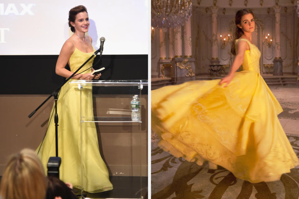 Side-by-side of Emma Watson and Belle