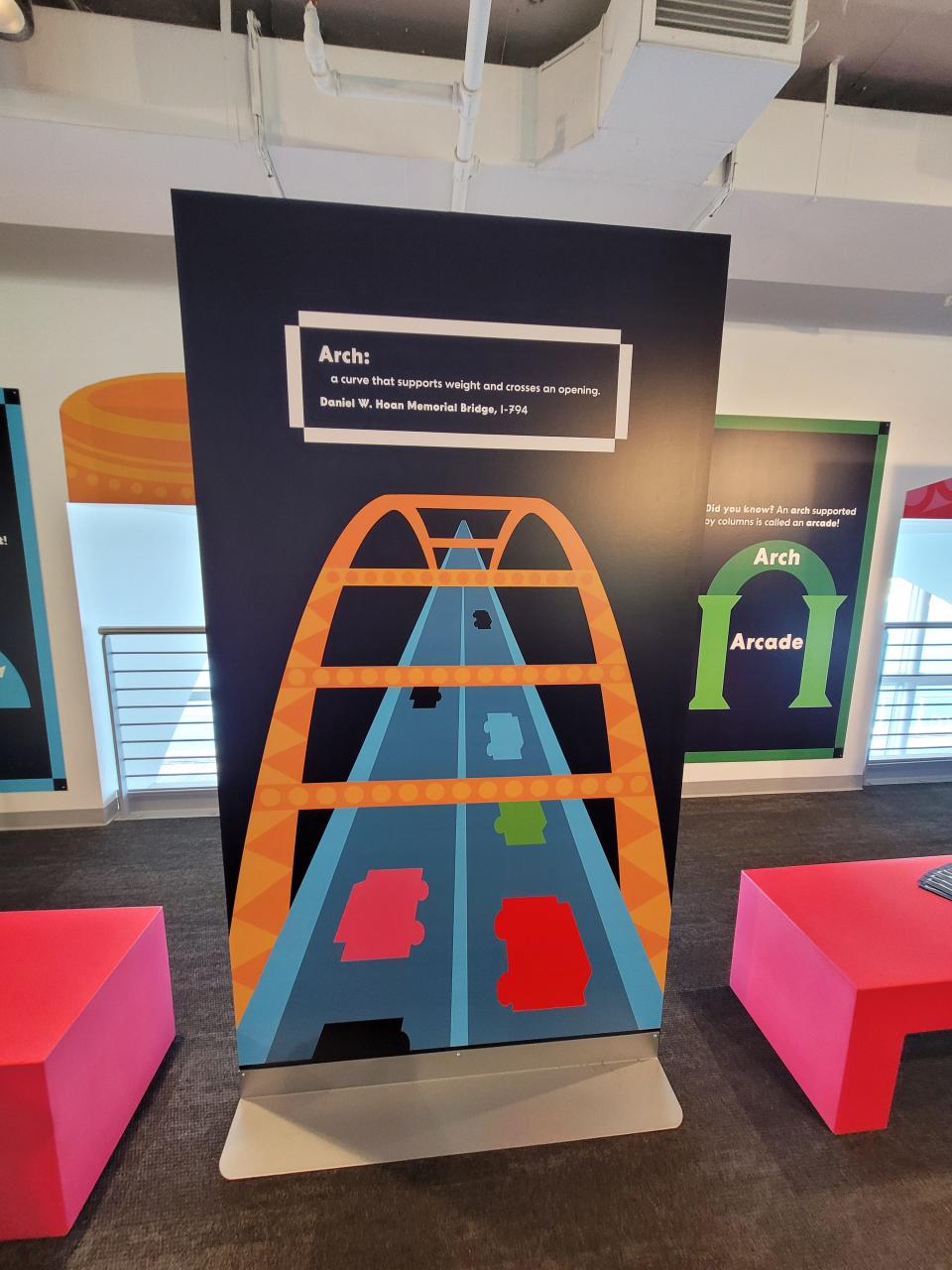 The Block Party exhibit at Discovery World includes pictures of building components as they're seen around Milwaukee, such as the arch on the Hoan Bridge.