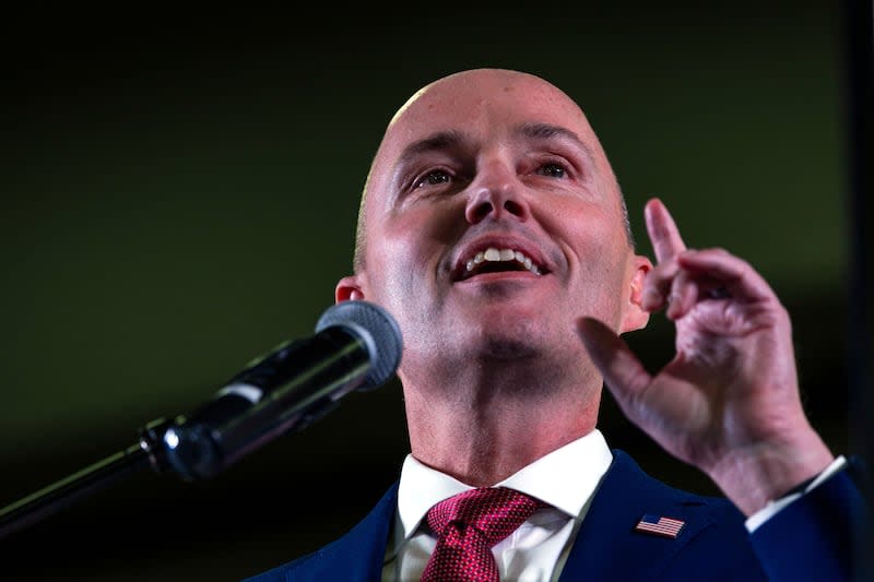 Gov. Spencer J. Cox, who is running for a second term, speaks during the Utah Republican Party state nominating convention at the Salt Palace Convention Center in Salt Lake City on Saturday, April 27, 2024. | Marielle Scott, Deseret News