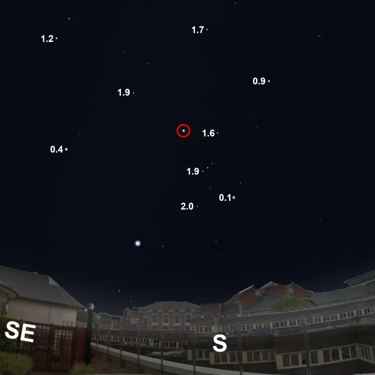 <span class="caption">The sky above Nottingham, showing brightness of stars from 0.1 to 2.0 magnitudes.</span> <span class="attribution"><span class="source">Daniel Brown</span></span>