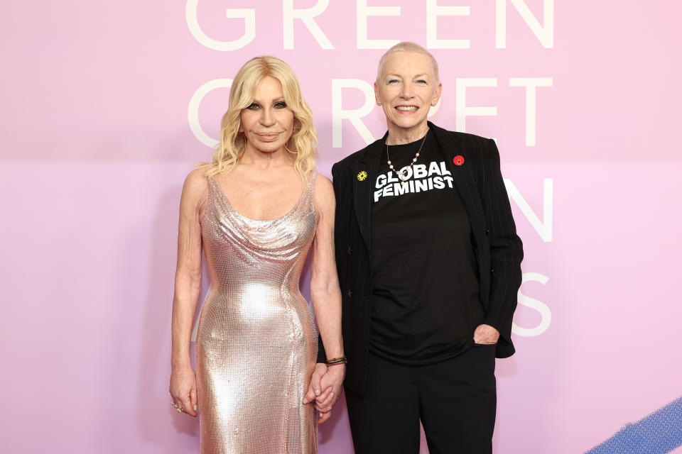 Donatella Versace and Annie Lennox at the 2024 Green Carpet Fashion Awards held at 1 Hotel West Hollywood on March 6, 2024 in West Hollywood, California.