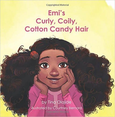 While teaching proper&nbsp;hair care techniques, this story follows a 7-year-old girl named Emi who has a "<a href="http://www.amazon.com/Emis-Curly-Coily-Cotton-Candy/dp/1503144941/ref=pd_rhf_dp_p_img_7?ie=UTF8&amp;refRID=08R4Q7K1BF80YX6QXRKK">BIG imagination.</a>"<br /><br />Buy it <a href="http://www.amazon.com/Emis-Curly-Coily-Cotton-Candy/dp/1503144941/ref=pd_rhf_dp_p_img_7?ie=UTF8&amp;refRID=08R4Q7K1BF80YX6QXRKK">here</a>.