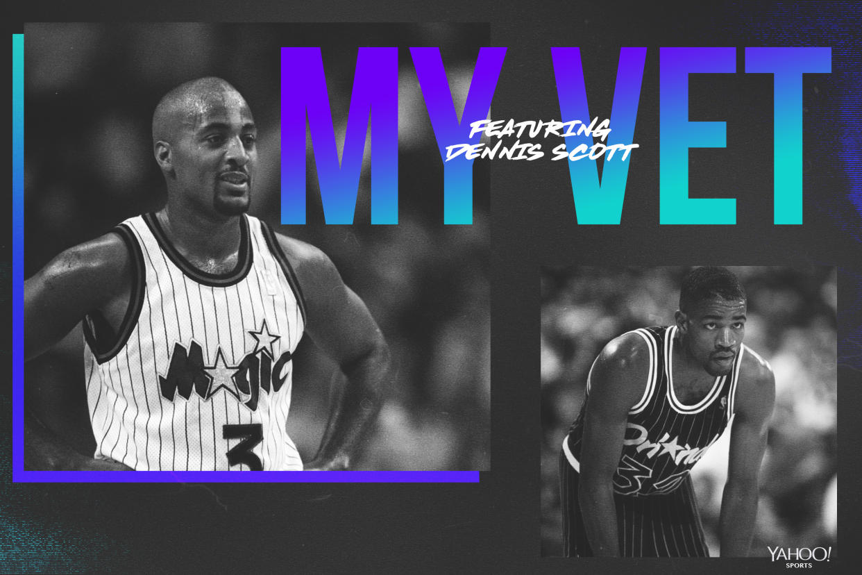 Dennis Scott pays tribute to Otis Smith and other Orlando Magic veterans. (Yahoo Sports graphic by Amber Matsumoto)