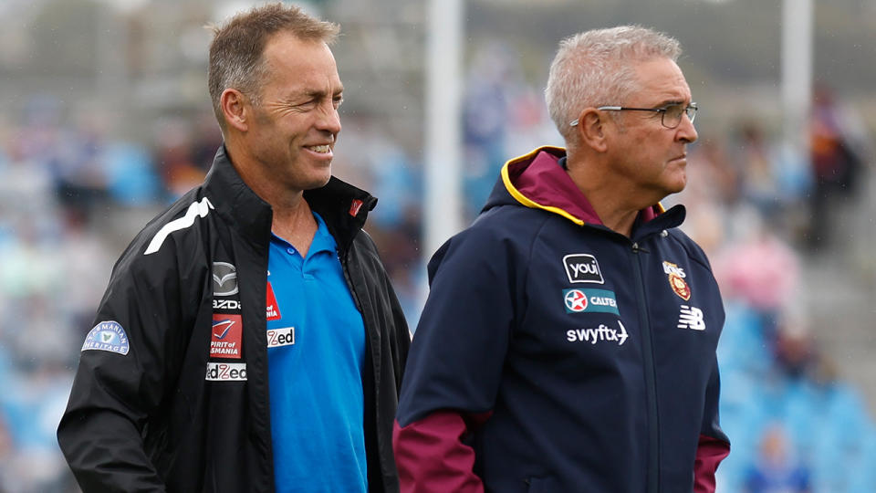 No findings have been made by the AFL against Alastair Clarkson and Chris Fagan as a result of the investigation into allegations relating to their time at Hawthorn, which they have consistently denied. (Photo by Michael Willson/AFL Photos via Getty Images)