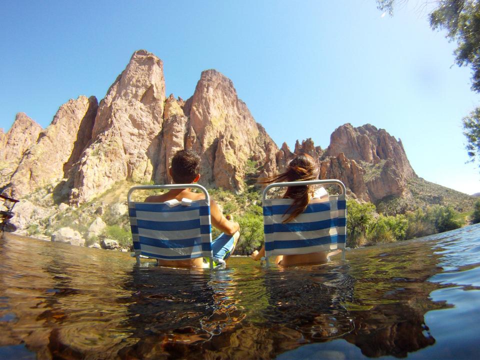 Kendra Dezentje and Adam Hammer of Tempe take part in an Arizona tradition: Cooling off in the Salt River, just downriver from the Saguaro Lake dam. Hammer used his GoPro to snap the pic. See more of his photos at instagram.com/el_leche_malo.