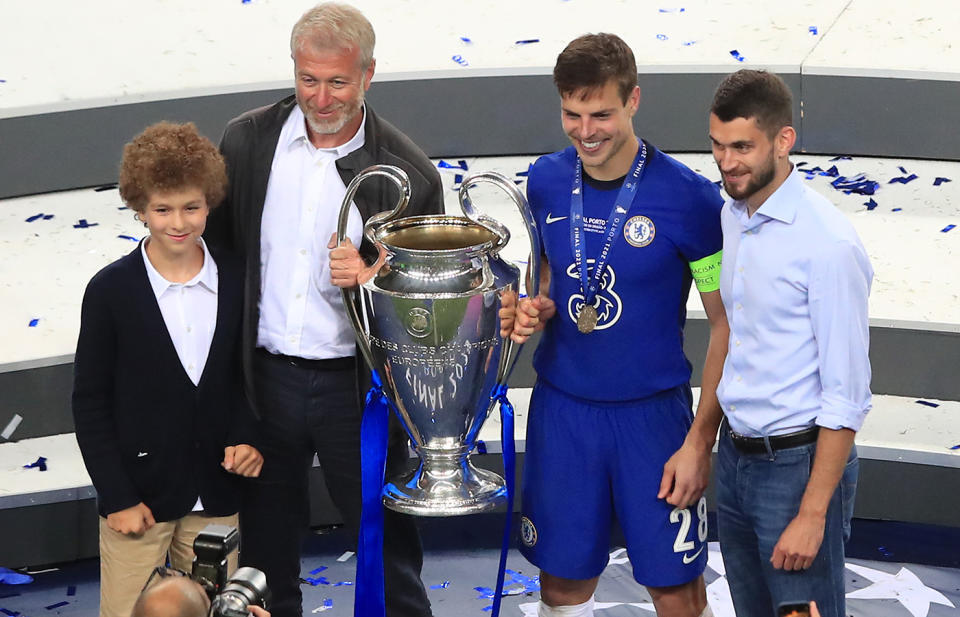 Roman Abramovich and family, pictured here with Cesar Azpilicueta after Chelsea won the UEFA Champions League in 2021.