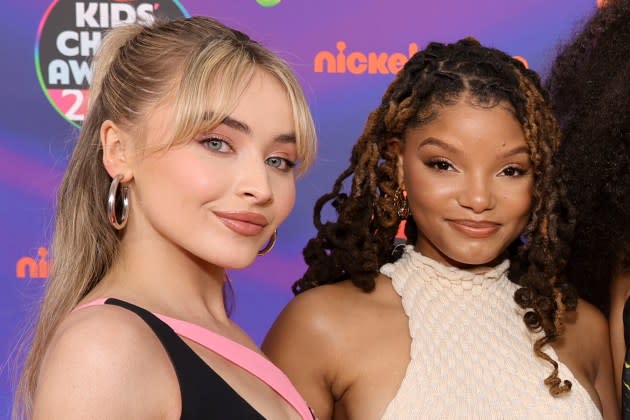 Sabrina Carpenter and Halle Bailey attend the 2022 Nickelodeon Kid's Choice Awards on April 9, 2022.  - Credit: Emma McIntyre/Getty Images/Nickelodeon