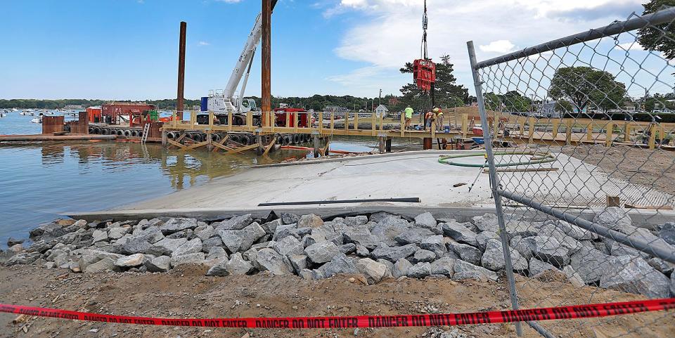 Construction continues on the new Hingham Harbor boat ramp on Wednesday, July 13, 2022.