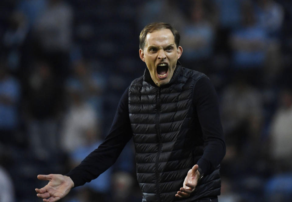 Soccer Football - Champions League Final - Manchester City v Chelsea - Estadio do Dragao, Porto, Portugal - May 29, 2021 Chelsea manager Thomas Tuchel reacts Pool via REUTERS/Pierre-Philippe Marcou