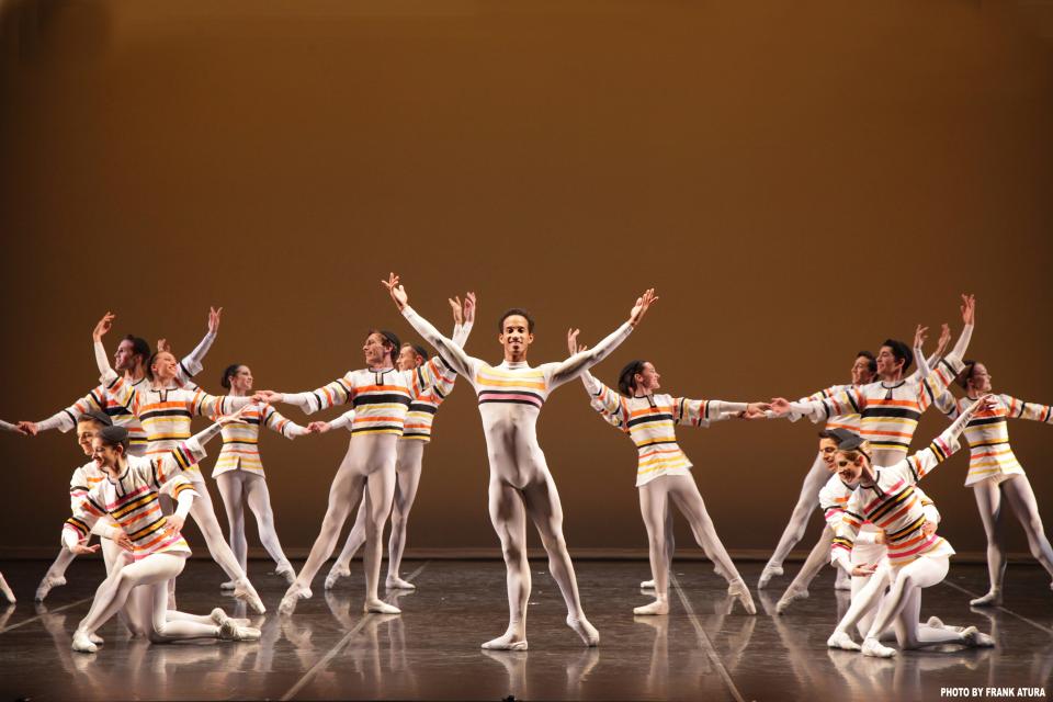 Ricardo Rhodes (center) leads member of the The Sarasota Ballet in the finale of Frederick Ashton's "Sinfonietta" in a 2014 performance. It will be presented again in April. The Sarasota Orchestra performs Francis Poulenc’s music that inspired Ashton to create his ballet in its Discoveries series.