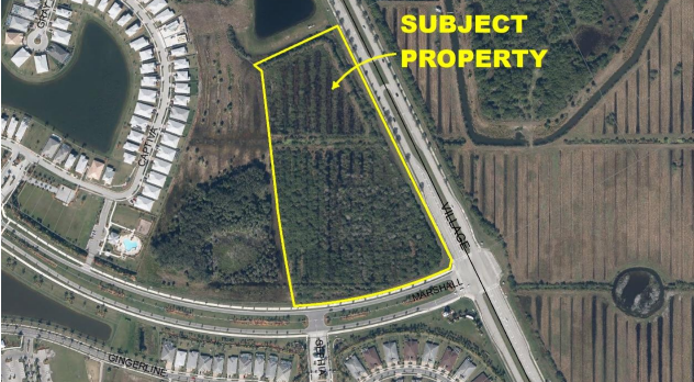 A satellite image shows a property, owned by Mattamy Palm Beach, LLC, in the Southern Grove area that may one day include a 10,000 square foot pharmacy and other developments.