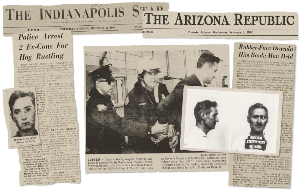 Thomas Williams had a history of criminal activity, from hog rustling in Indiana in 1960, to bank robbery in Arizona in 1966. He left Indiana in 1976 and was arrested again in Texas in 1977 for a string of robberies.