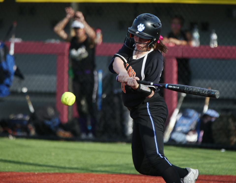 Pawling's Josie O'Leary takes a swing against Arlington B during a May 12, 2022 softball game.