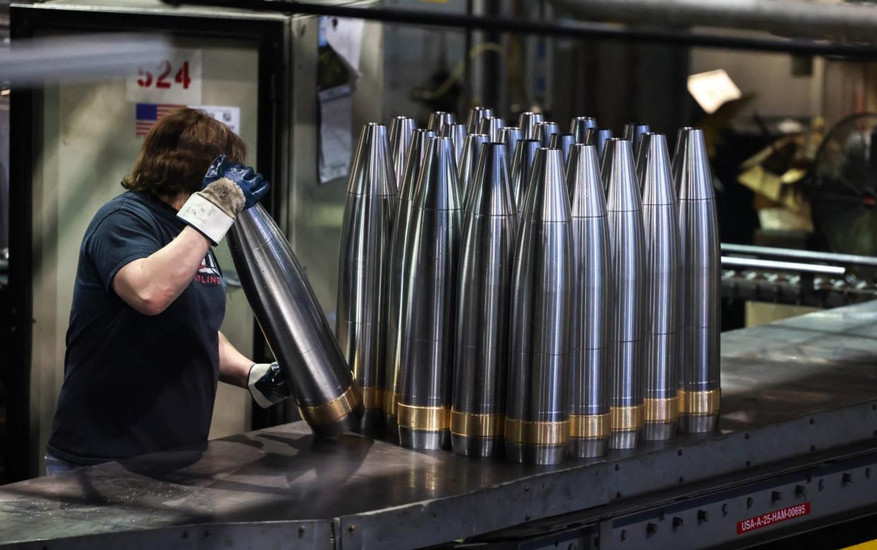 155mm shells coming off the production line at the Scranton US army ammunition plant in Pennsylvania