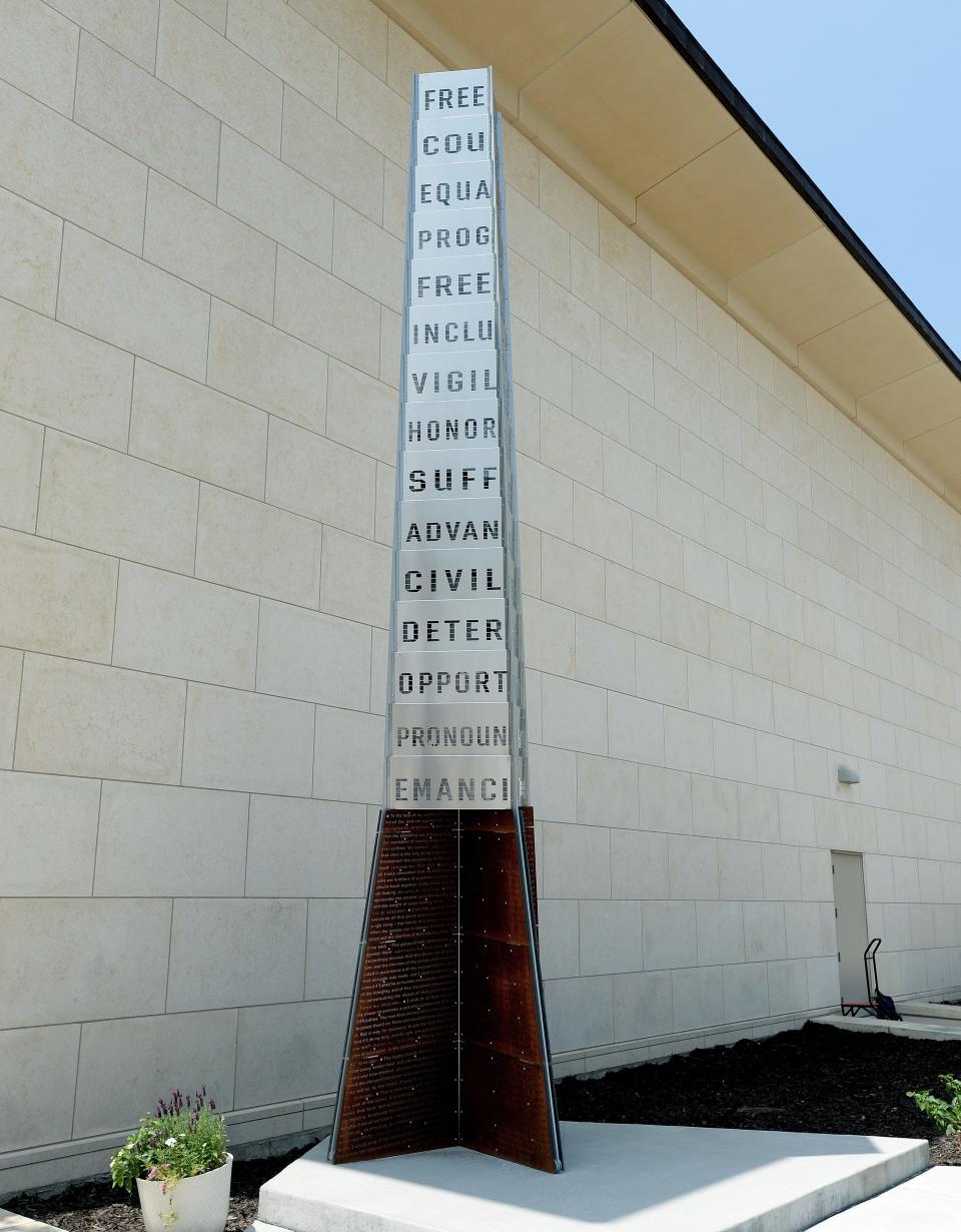 New sculpture "Beacon of Hope" located at the southeast corner of the Abraham Lincoln Presidential Library and Museum Wednesday, July 19, 2023.
