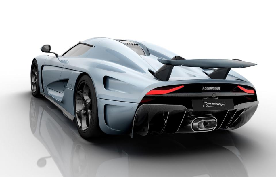 <p>The Koenigsegg Regera is pretty ridiculous. It has no transmission, and it's capable of <a href="https://www.roadandtrack.com/new-cars/news/a32875/the-koenigsegg-regera-can-smoke-its-tires-at-186-mph/" rel="nofollow noopener" target="_blank" data-ylk="slk:spinning its tires at 186 mph;elm:context_link;itc:0;sec:content-canvas" class="link ">spinning its tires at 186 mph</a>. There's 1500 hybrid horsepower going to the rear wheels, so a big wing is a necessity. The Regera's piece looks super cool, and tucks into the bodywork when not in use. </p>