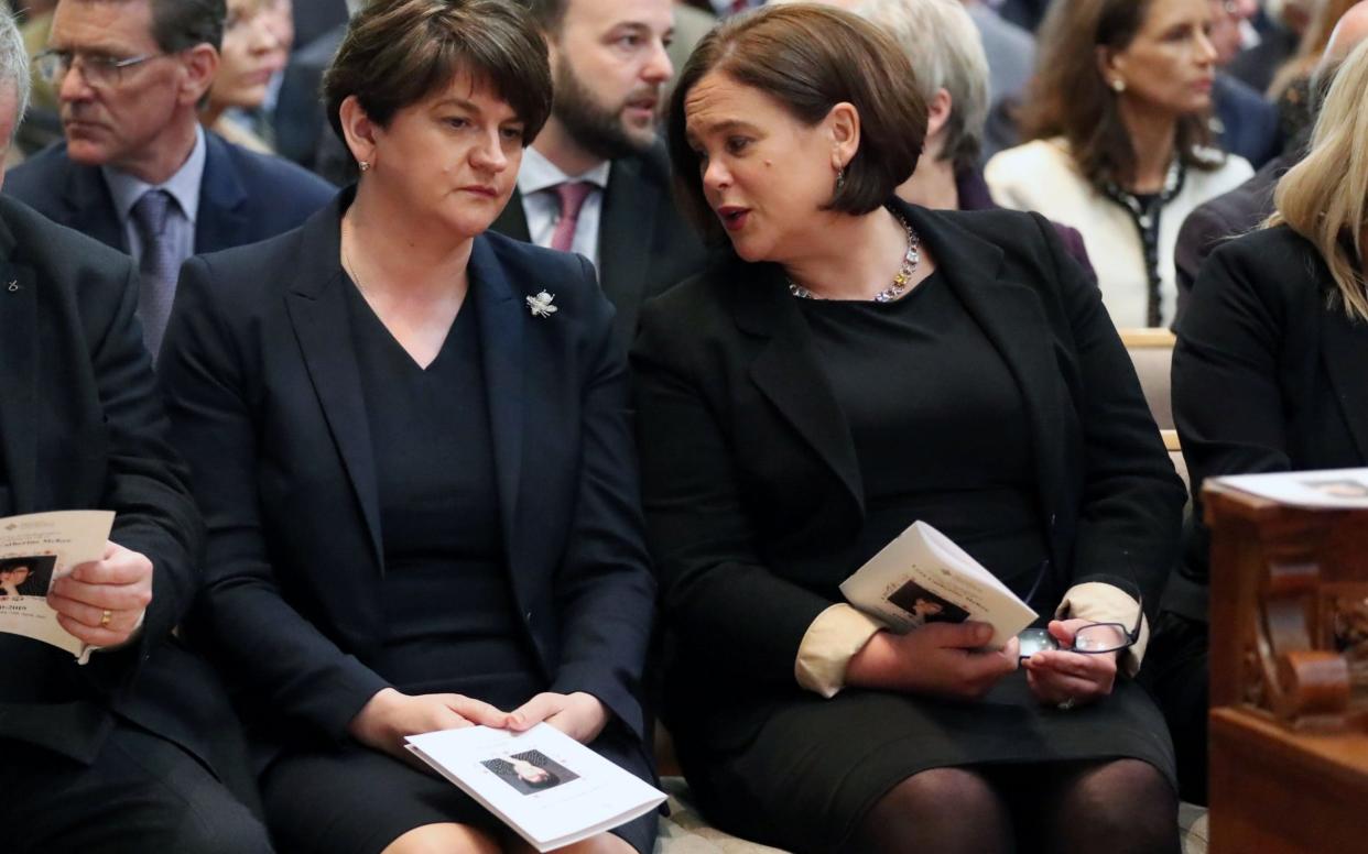 Arlene Foster, the DUP leader, sits next to Mary Lou McDonald, the Sinn Fein leader - Kelvin Boyes/ Press Eye