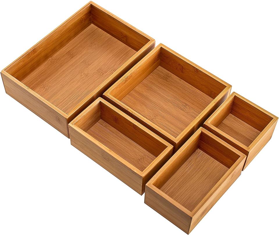 Seville Classics 5-Piece Bamboo Storage Box Drawer Organizer Set, $55.56,