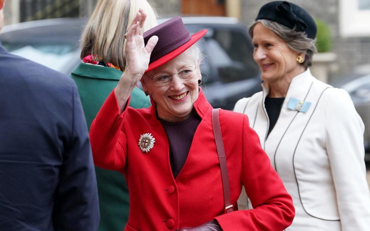 Queen Margrethe II of Denmark waves to well-wishers as she visits the Danish Church of St Katharine's in Camden - Gareth Fuller