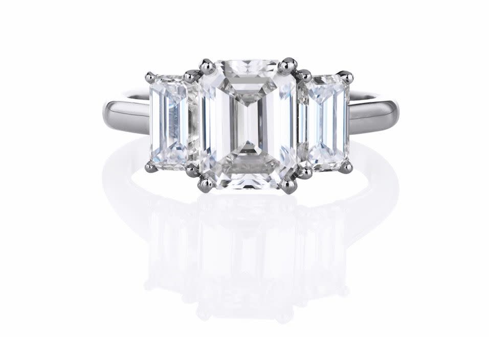 <p>Three shining emerald-cut stones, side by side. It doesn't come any more classically elegant than this. </p><p>Classic Trio Emerald-cut diamond ring, from £29,300, De Beers</p><p><a class="link " href="https://www.debeers.co.uk/en-gb/db-classic-trio-emerald-cut-diamond-ring/R102271.html" rel="nofollow noopener" target="_blank" data-ylk="slk:SHOP NOW;elm:context_link;itc:0;sec:content-canvas">SHOP NOW</a></p>