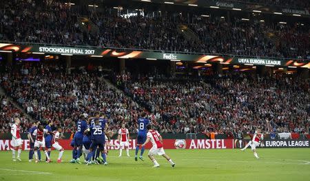 Football Soccer - Ajax Amsterdam v Manchester United - UEFA Europa League Final - Friends Arena, Solna, Stockholm, Sweden - 24/5/17 Ajax's Hakim Ziyech takes a freekick Reuters / Andrew Couldridge Livepic