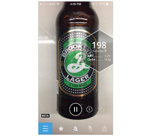 Nutrition information for Brooklyn Lager in NextGlass app