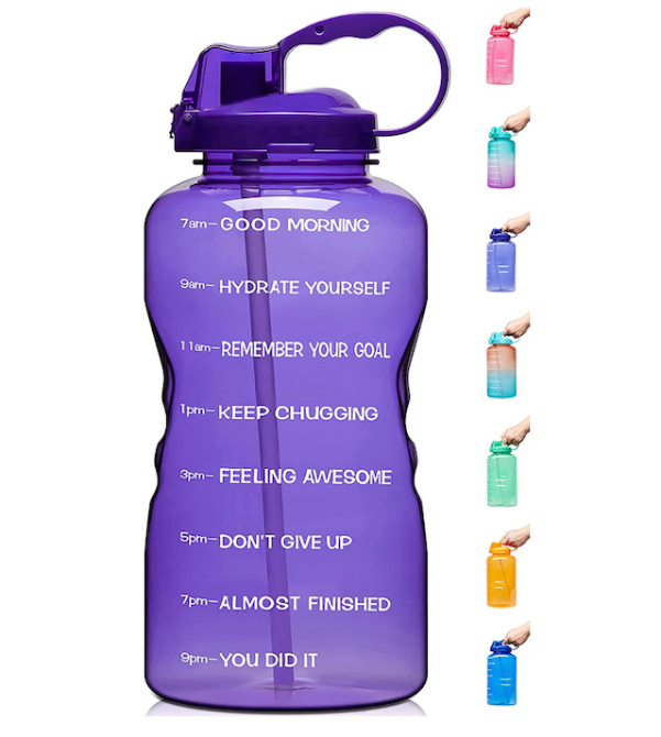 Paris Hilton Motivational Water Bottle with Straw and Leak-Proof Flip-Top Lid, Motivational Time Markers, Carry Handle for Travel, Made Without BPA