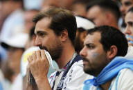 Argentina's fans watch the World Cup group C soccer match between Argentina and Saudi Arabia at the Lusail Stadium in Lusail, Qatar, Tuesday, Nov. 22, 2022. (AP Photo/Ebrahim Noroozi)