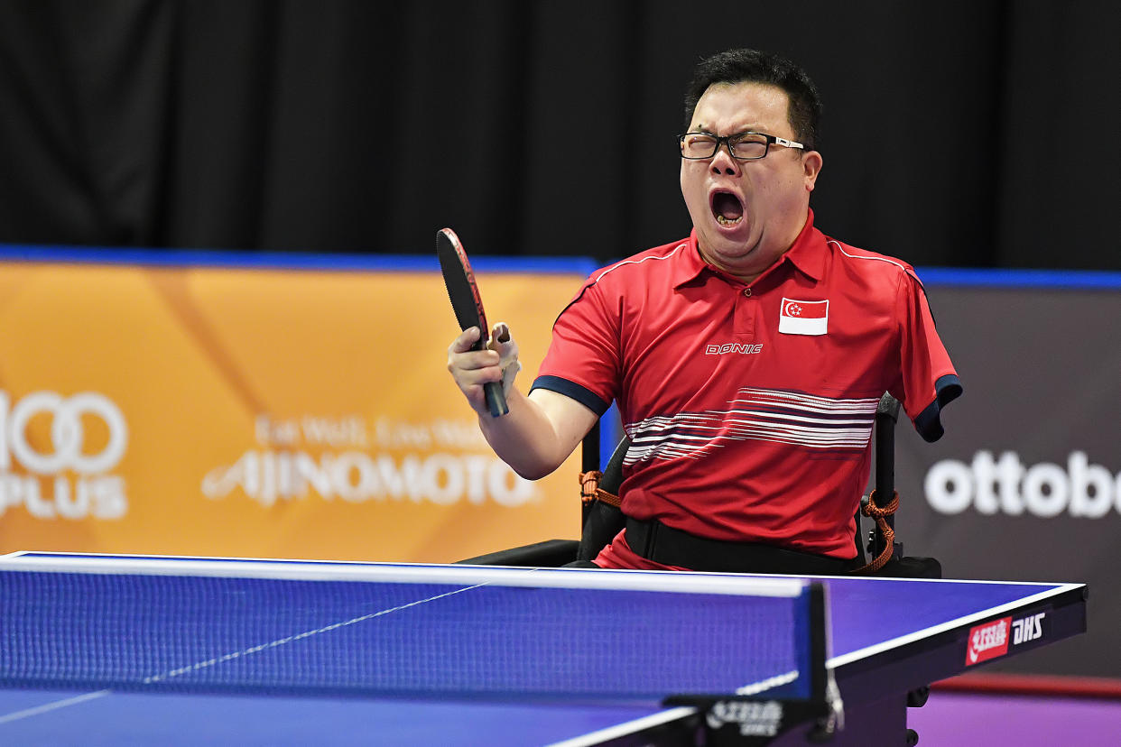 Jason Chee won his final match with Thailand’s Thirayu Chueawong at the ASEAN Para Games on 22 September 2017 to clinch a gold medal. (Photo: Foo Tee Fok/Sport Singapore)