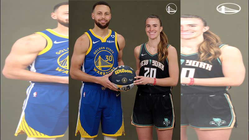 NBA三分球王「萌神」柯瑞（Stephen Curry）和WNBA三分球記錄保持人尤尼斯古（Sabrina Ionescu）。（圖／翻攝自NBA官方X）