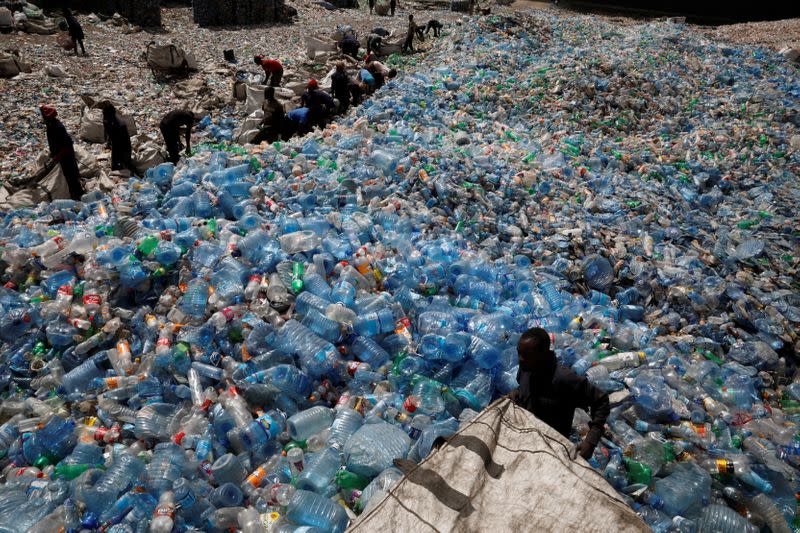 FILE PHOTO: Employees sort plastic bottles at the Weeco plastic recycling factory at the Athi River industrial zone near Nairobi