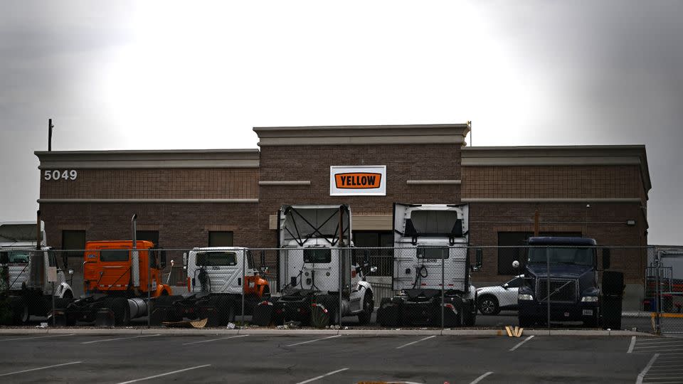 Trucks and trailers sitting in a Yellow Corp. facility lot in Las Vegas on July 31, which closed after the company ceased all operations. - Patrick T. Fallon/AFP/Getty Images