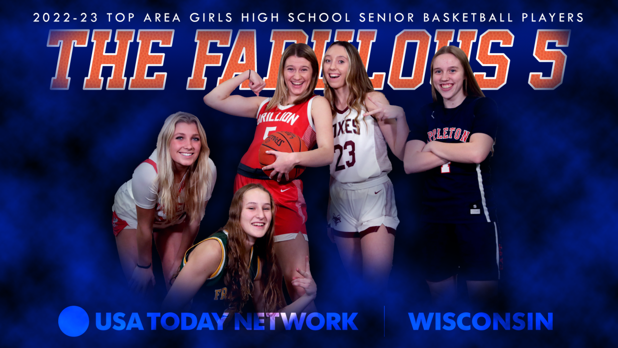 The 2022-23 Fab 5 girls basketball team (from left): MaKenzie Drout, Sadie Jarmolowicz, Megan Schuman, Emily Jaenke and Sammi Beyer